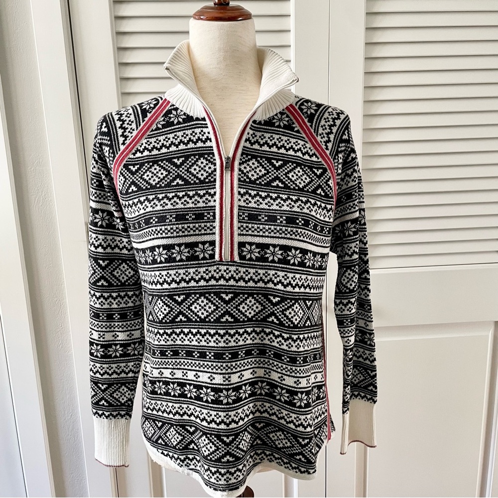 Eddie Bauer Nordic Fair Isle Geometric Pattern 1/2 Zip Turtleneck Sweater Size M